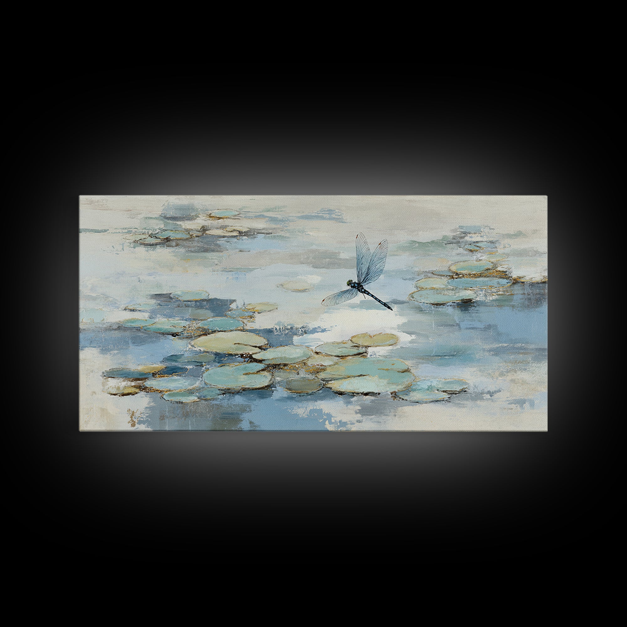 Delicate Dragonfly Above a Pond Surface Framed Canvas Print, Bathroom Art, Fine Art Print, Bathroom Decor, Fine Art, Spa, BAT-2x1-20