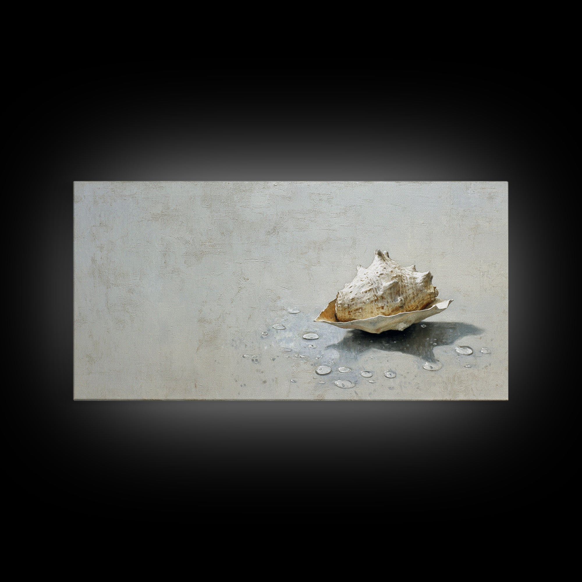 Minimal Seashell Still Life on Pale Sand Framed Canvas Print, Bathroom Art, Digital Art, Bathroom Decor, Watercolor Art, Spa, BAT-2x1-23