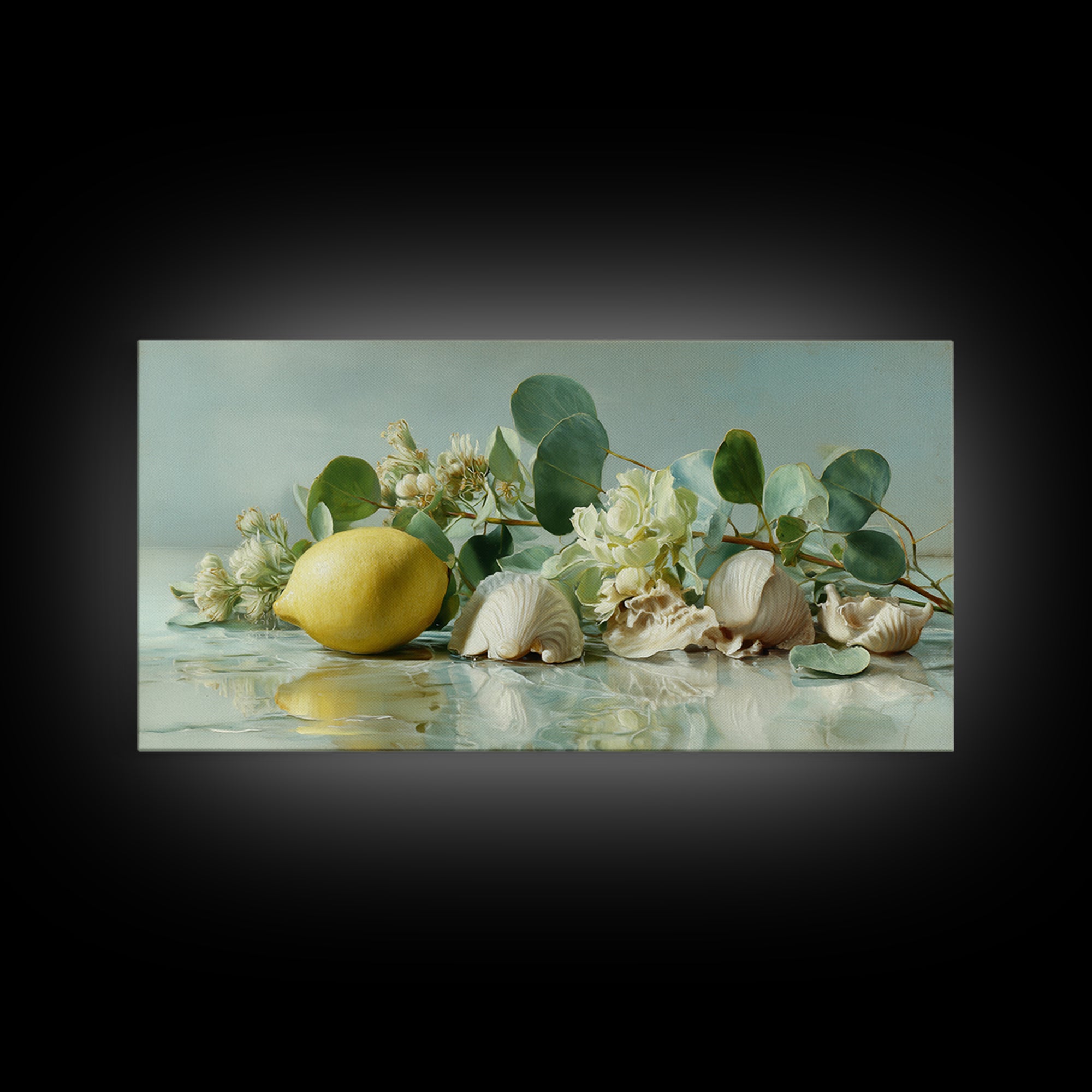 Lemon and Botanical Still Life Canvas Print, Bathroom Art, Neutral Decor, Bathroom Decor, Fine Art, Spa, Wall Art, Home Decor, BAT-2x1-26