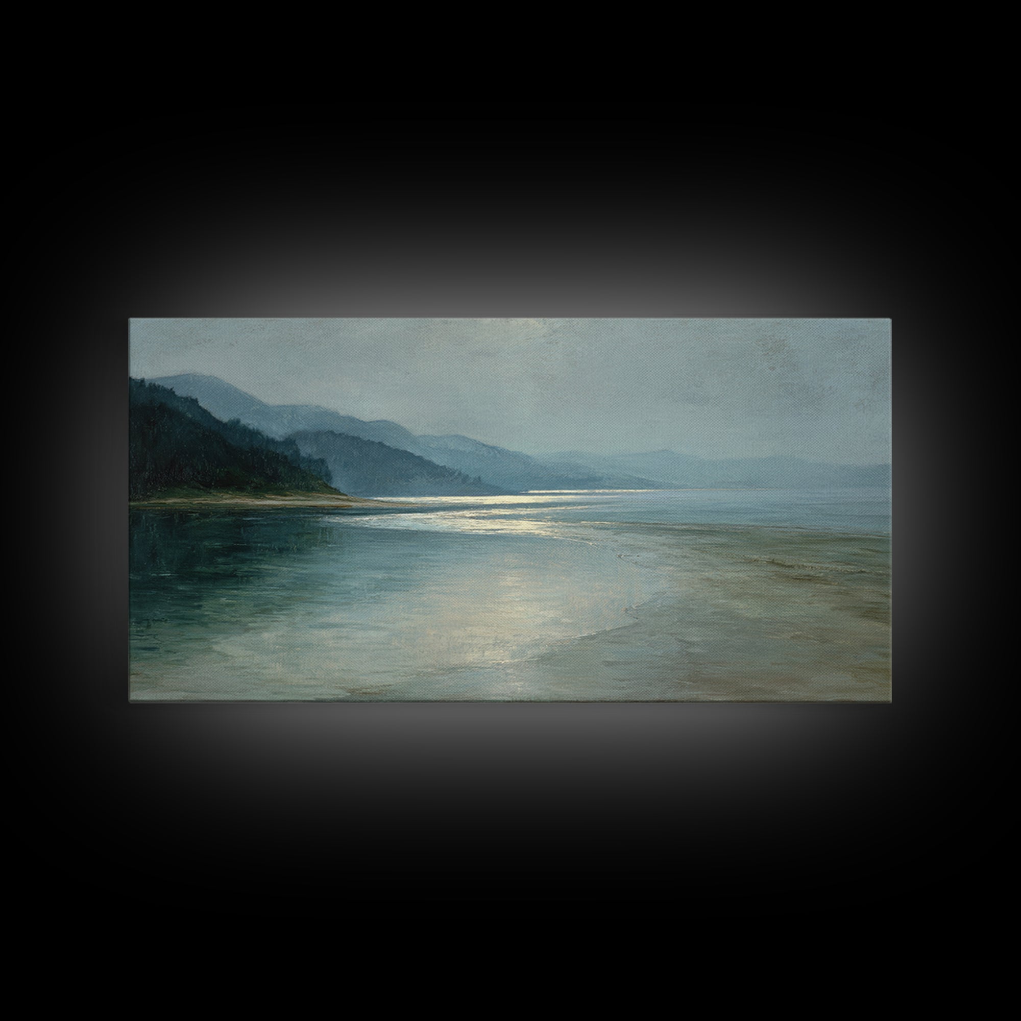 Misty Lake Scene Framed Canvas Print, Bathroom Art, Room Decor, Bathroom Decor, Spa, Custom Pet Portrait, Bathroom Wall Art, BAT-2x1-29