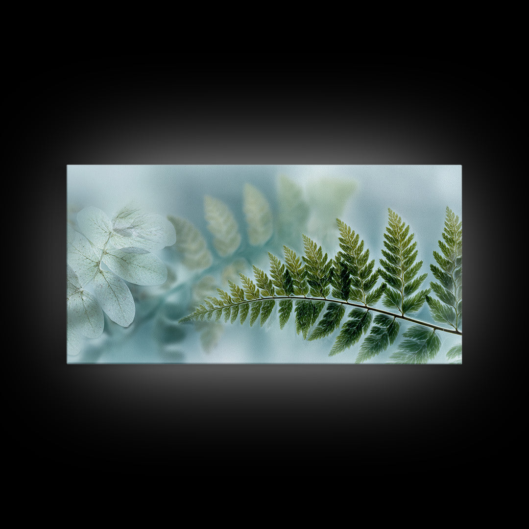Green Fern Frond Closeup Framed Canvas Print, Bathroom Art, Modern Decor, Bathroom Decor, Fine Art, Spa, Home Decor, Poster, BAT-2x1-30