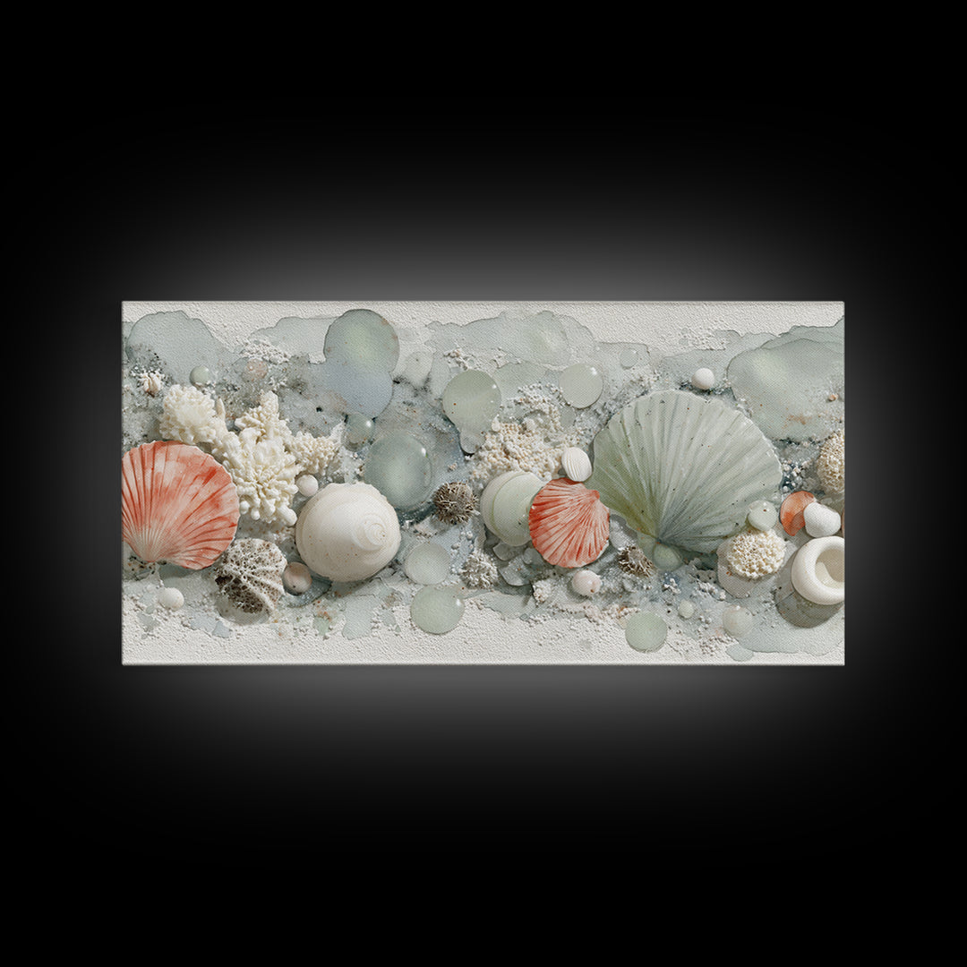 Coral and Shell Arrangement Canvas Print, Bathroom Art, Printable Wall Art, Bathroom Decor, Fine Art, Spa, Bathroom Wall Decor, BAT-2x1-31