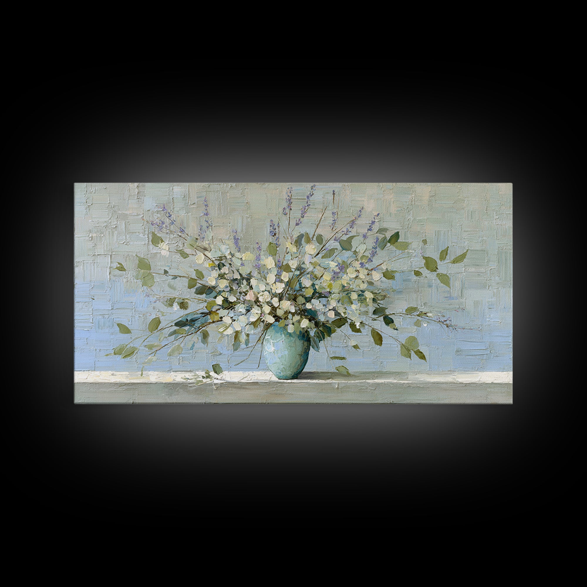 Lavender Sprigs in a Ceramic Vase Canvas Print, Bathroom Art, Minimalist Decor, Bathroom Decor, Oil Painting, Spa, Wall Hanging, BAT-2x1-32
