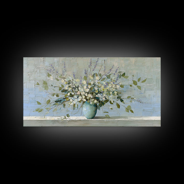 Lavender Sprigs in a Ceramic Vase Canvas Print, Bathroom Art, Minimalist Decor, Bathroom Decor, Oil Painting, Spa, Wall Hanging, BAT-2x1-32