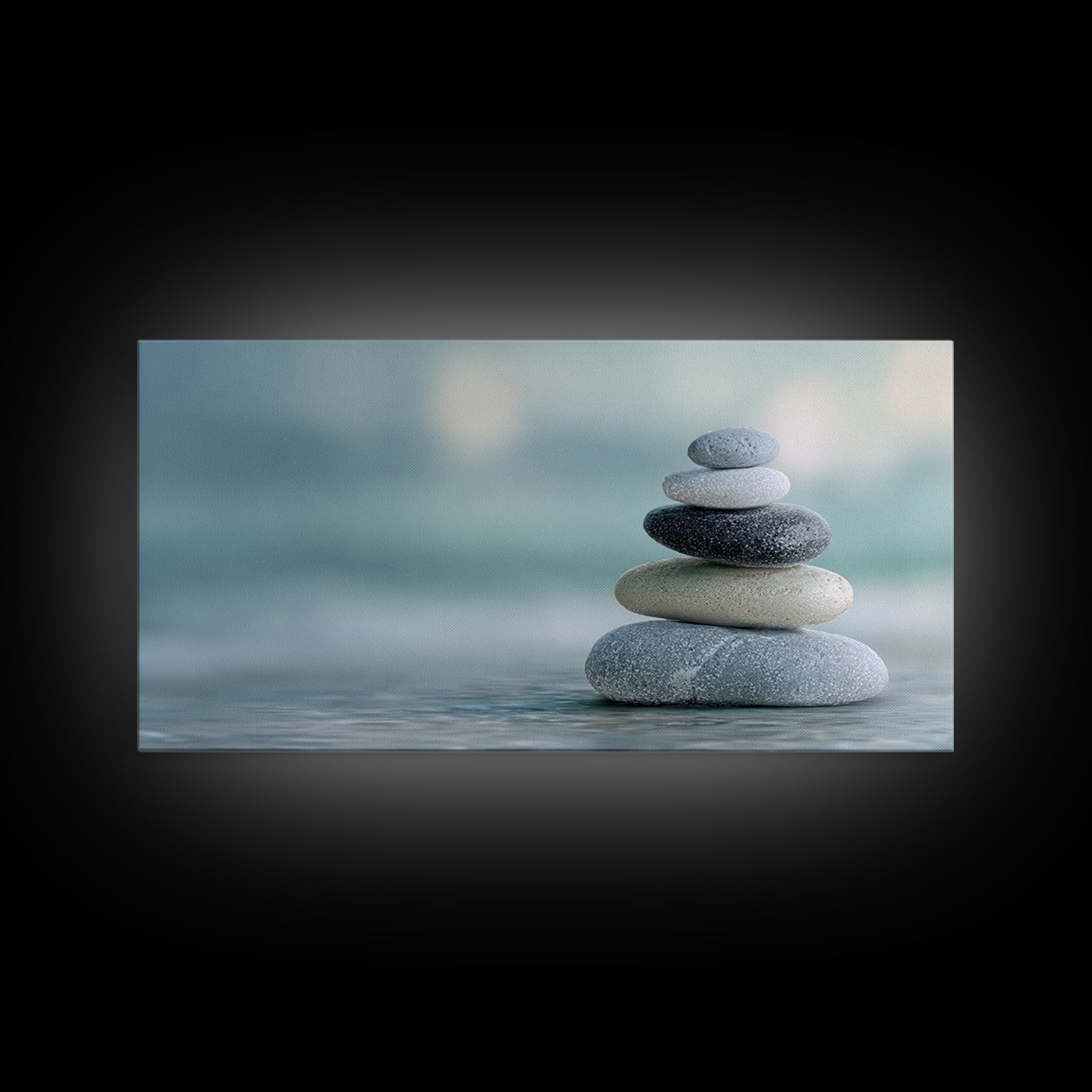 Monochrome Pebble Stack Framed Canvas Print, Bathroom Art, Statement Artwork, Bathroom Decor, Fine Art, Spa, Digital Art, BAT-2x1-33