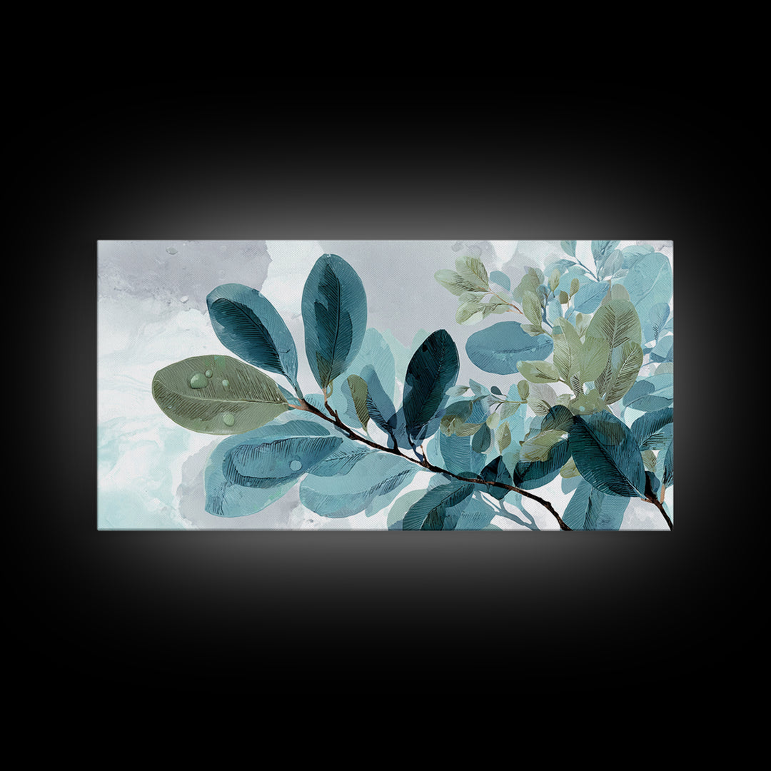 Tropical Leaf Silhouette Framed Canvas Print, Bathroom Art, Fine Art Print, Bathroom Decor, Watercolor Art, Spa, Poster, BAT-2x1-34