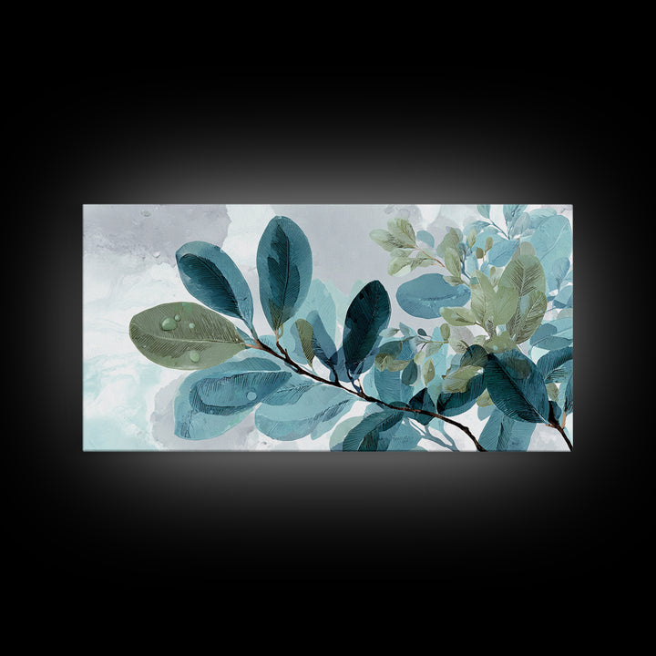 Tropical Leaf Silhouette Framed Canvas Print, Bathroom Art, Fine Art Print, Bathroom Decor, Watercolor Art, Spa, Poster, BAT-2x1-34