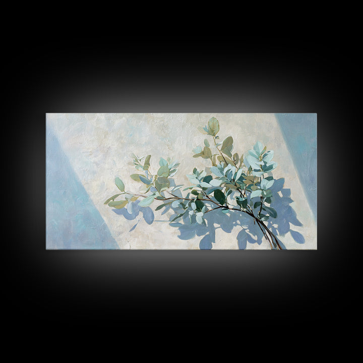 Sunlit Window Plant Shadow on Plaster Framed Canvas Print, Bathroom Art, Bathroom Print, Bathroom Decor, Watercolor Art, Spa, BAT-2x1-38