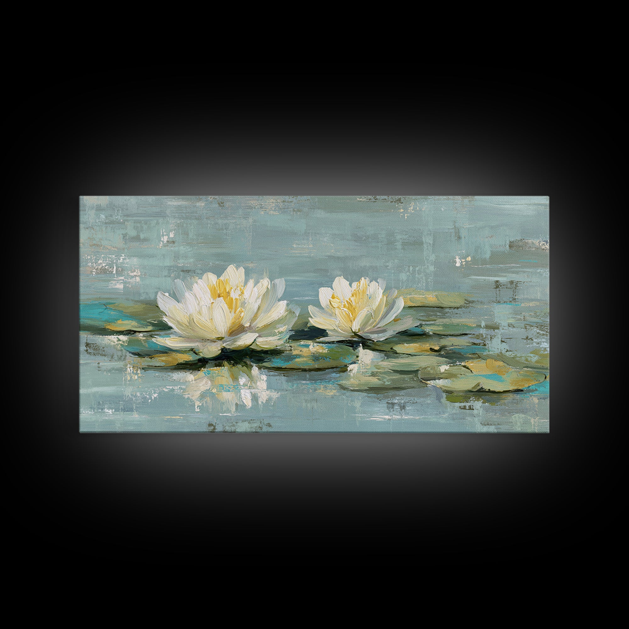 Lotus Flower Floating on Calm Water Framed Canvas Print, Bathroom Art, Wall Art, Bathroom Decor, Fine Art, Spa, Dog Portrait, BAT-2x1-40