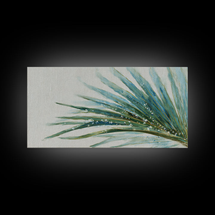 Simple Palm Frond on Off White Linen Framed Canvas Print, Bathroom Art, Poster, Bathroom Decor, Fine Art, Spa, Digital Print, BAT-2x1-43