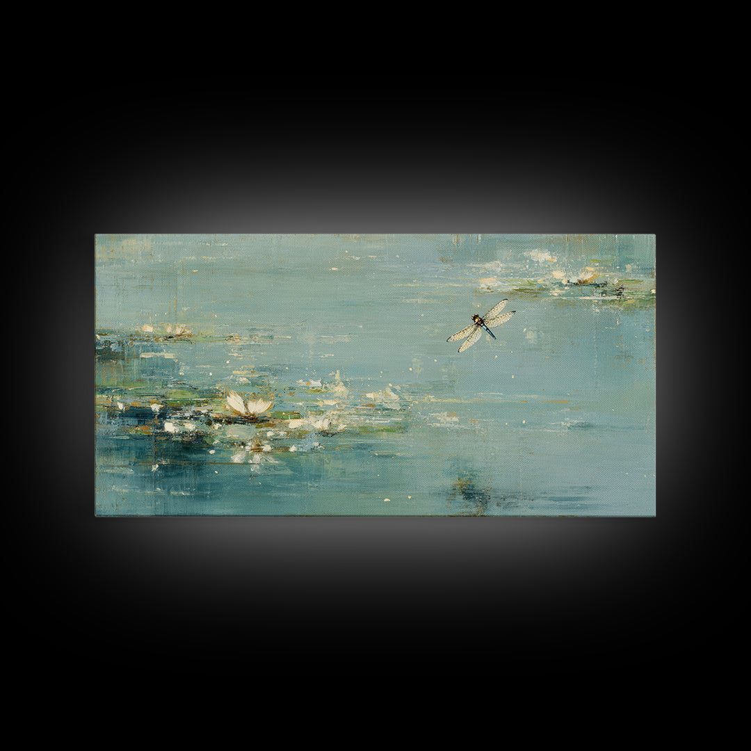 Delicate Dragonfly Above a Pond Surface Canvas Print, Bathroom Art, Room Decor, Bathroom Decor, Spa, Custom Pet Portrait, BAT-2x1-44