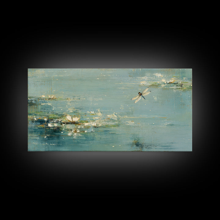Delicate Dragonfly Above a Pond Surface Canvas Print, Bathroom Art, Room Decor, Bathroom Decor, Spa, Custom Pet Portrait, BAT-2x1-44