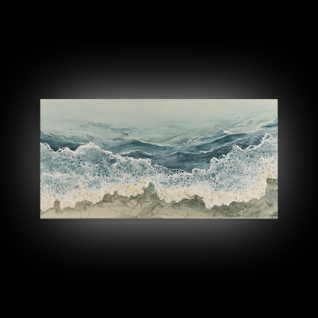 Calming Blue Ocean Wave Study Framed Canvas Print, Bathroom Art, Contemporary Art, Bathroom Decor, Oil Painting, Spa, BAT-2x1-45