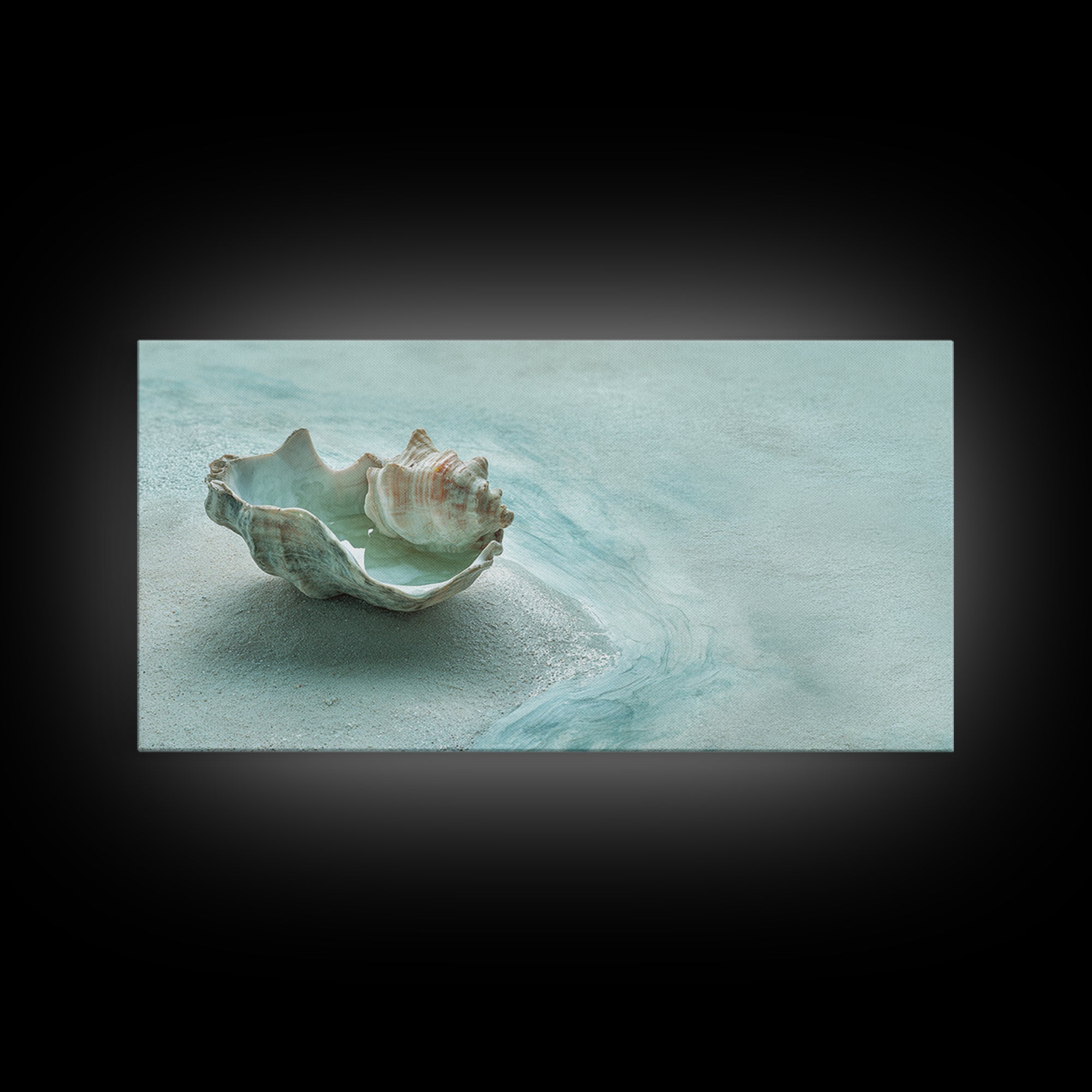 Minimal Seashell Still Life on Pale Sand Canvas Print, Bathroom Art, Bathroom Wall Art, Bathroom Decor, Oil Painting, Spa, BAT-2x1-47