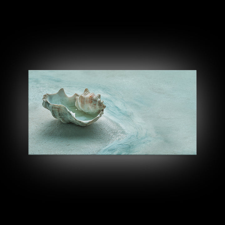 Minimal Seashell Still Life on Pale Sand Canvas Print, Bathroom Art, Bathroom Wall Art, Bathroom Decor, Oil Painting, Spa, BAT-2x1-47