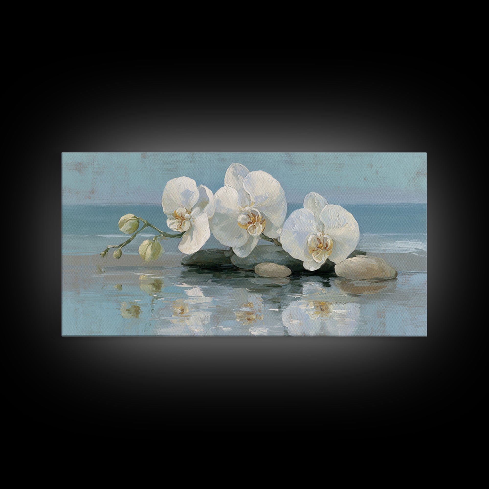 White Orchid on Warm Stone Background Canvas Print, Bathroom Art, Poster, Bathroom Decor, Fine Art, Spa, Digital Print, BAT-2x1-48