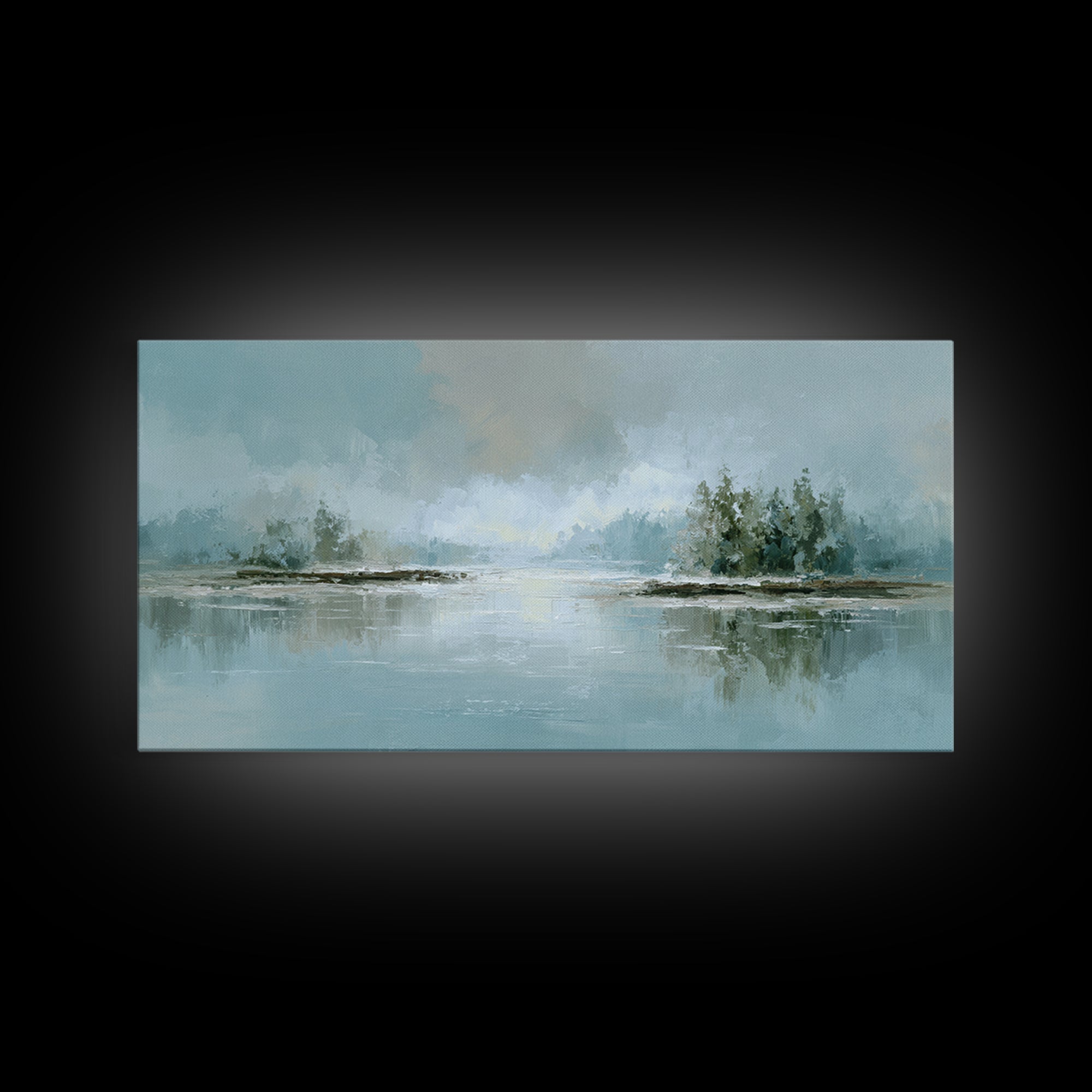 Misty Lake Scene Framed Canvas Print, Bathroom Art, Room Decor, Bathroom Decor, Spa, Custom Pet Portrait, Bathroom Wall Art, BAT-2x1-5