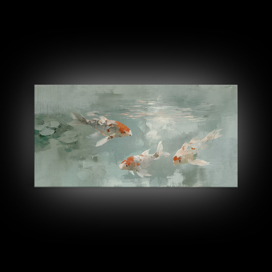 Minimal Koi Fish Swimming Through Clear Water Canvas Print, Bathroom Art, Digital Art, Bathroom Decor, Fine Art, Spa, BAT-2x1-52