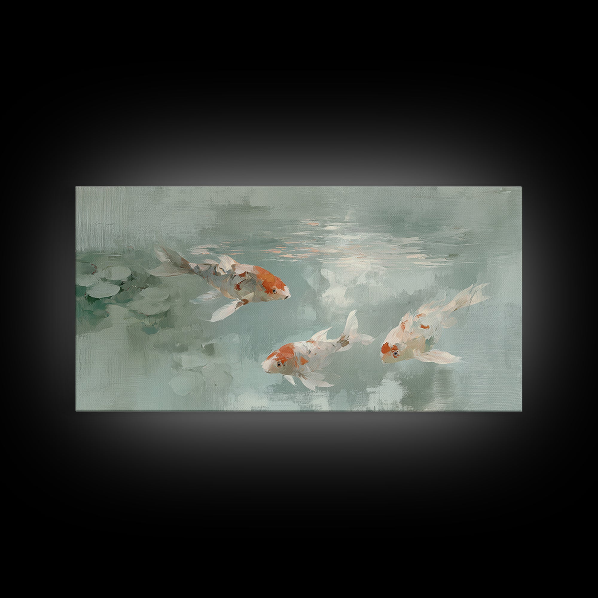 Minimal Koi Fish Swimming Through Clear Water Canvas Print, Bathroom Art, Digital Art, Bathroom Decor, Fine Art, Spa, BAT-2x1-52