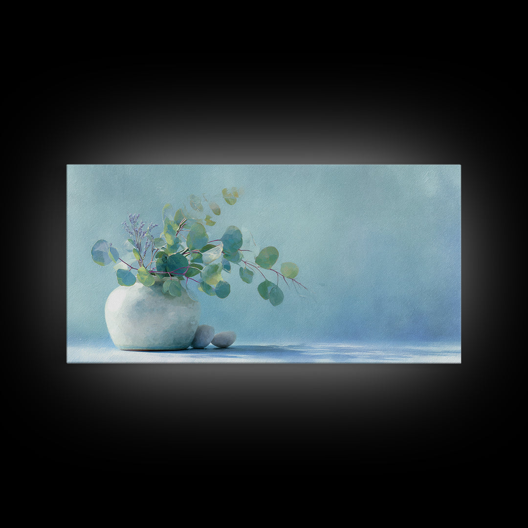 Lavender Sprigs in a Ceramic Vase Framed Canvas Print, Bathroom Art, Printable, Bathroom Decor, Fine Art, Spa, Bathroom Prints, BAT-2x1-56