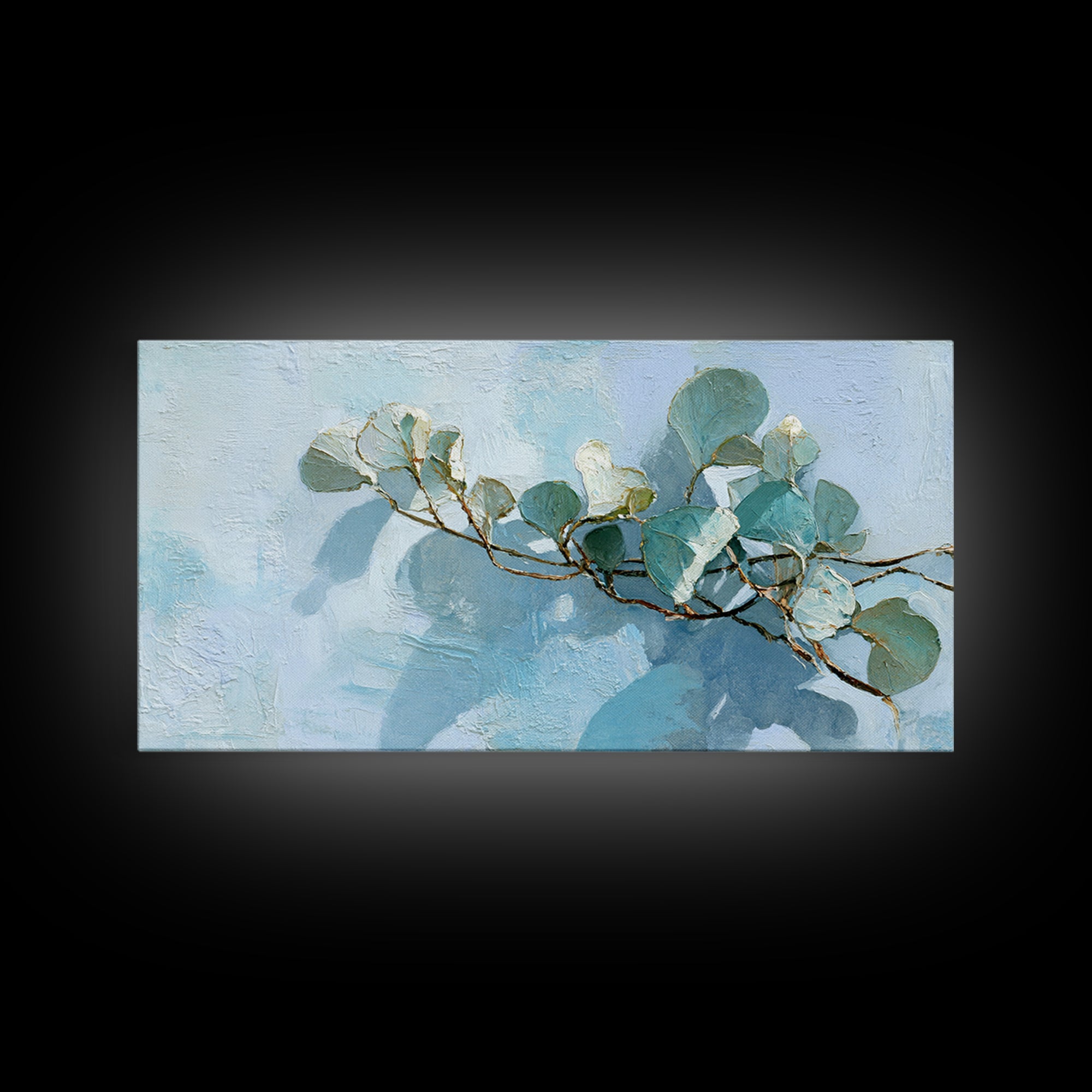Sunlit Window Plant Shadow on Plaster Canvas Print, Bathroom Art, Statement Artwork, Bathroom Decor, Oil Painting, Spa, BAT-2x1-62