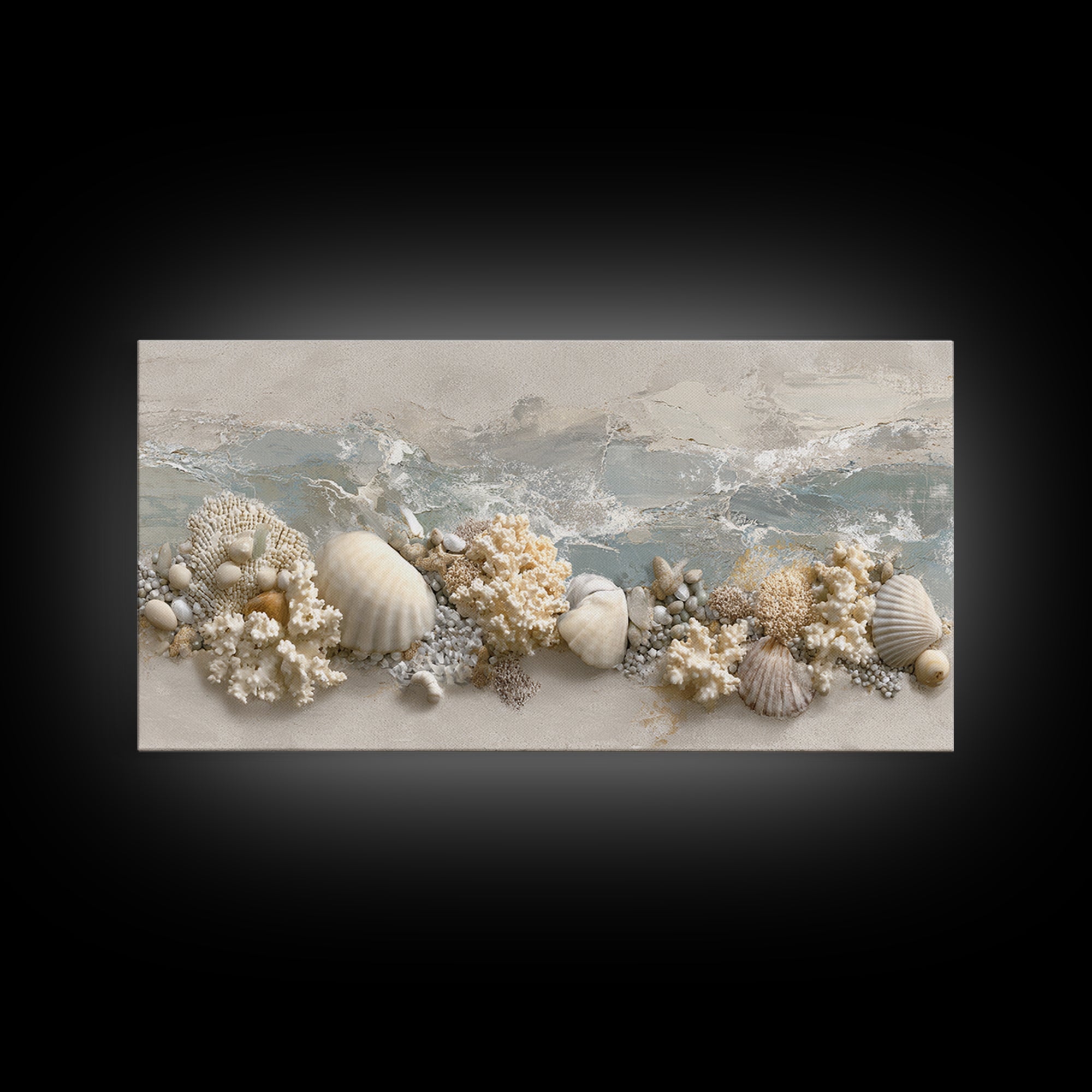 Coral and Shell Arrangement Framed Canvas Print, Bathroom Art, Contemporary Art, Bathroom Decor, Fine Art, Spa, Framed Wall Art, BAT-2x1-7