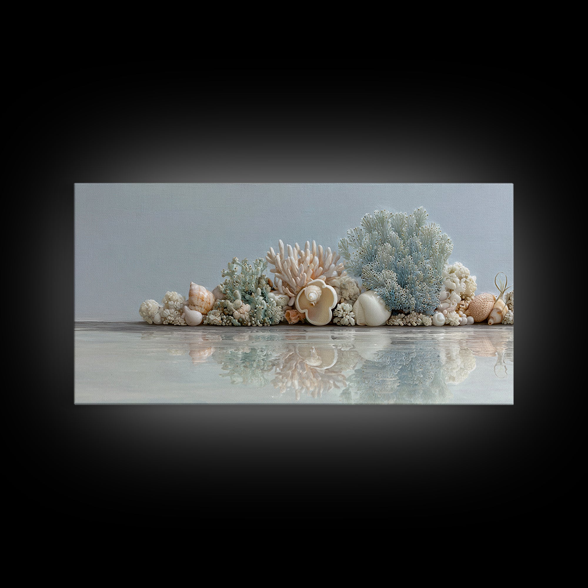 Coral and Shell Arrangement Framed Canvas Print, Bathroom Art, Bathroom Accessories, Bathroom Decor, Spa, Fine Art Print, BAT-2x1-79