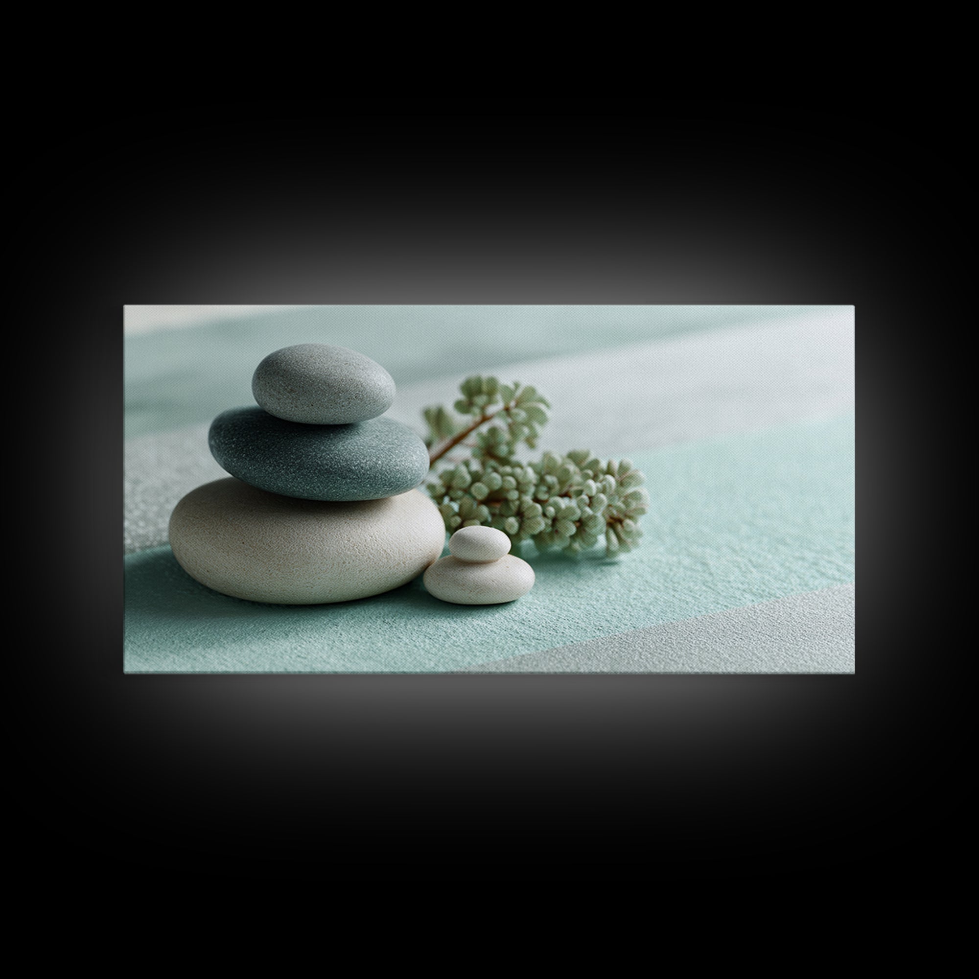 Monochrome Pebble Stack Framed Canvas Print, Bathroom Art, Poster, Bathroom Decor, Watercolor Art, Spa, Digital Print, BAT-2x1-81