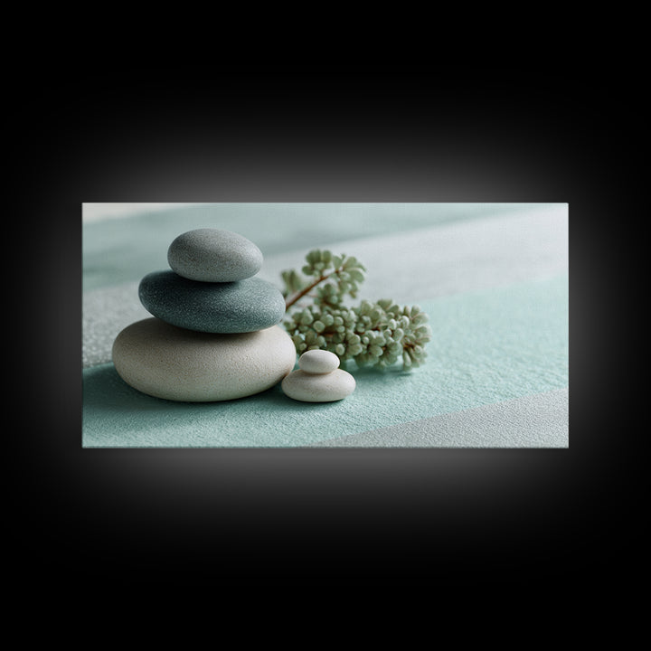 Monochrome Pebble Stack Framed Canvas Print, Bathroom Art, Poster, Bathroom Decor, Watercolor Art, Spa, Digital Print, BAT-2x1-81