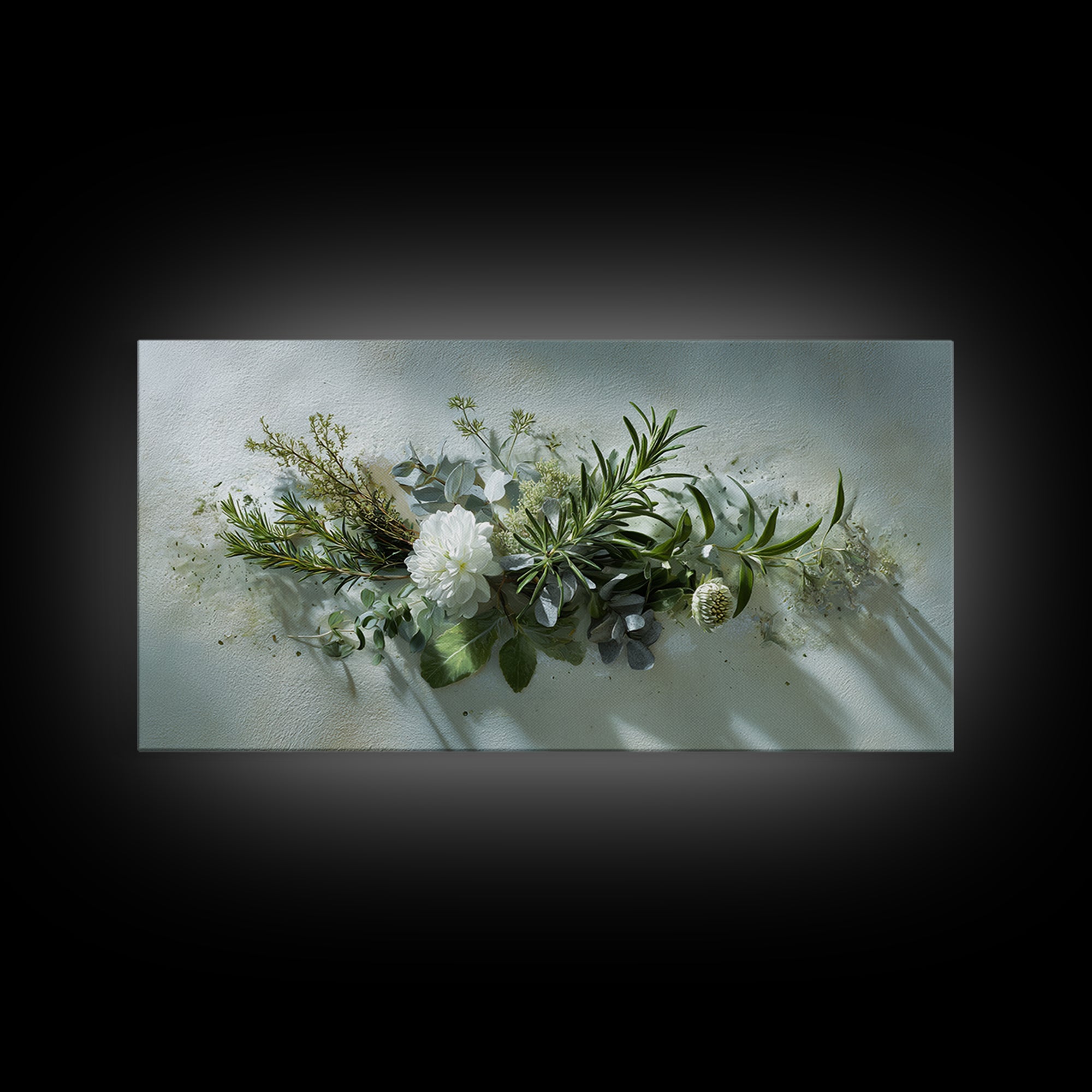 Botanical Bath Herb Arrangement Framed Canvas Print, Bathroom Art, Digital Art, Bathroom Decor, Fine Art, Spa, Dopamine Decor, BAT-2x1-85