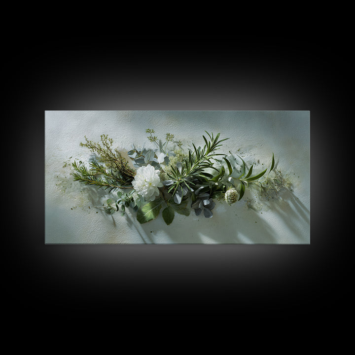 Botanical Bath Herb Arrangement Framed Canvas Print, Bathroom Art, Digital Art, Bathroom Decor, Fine Art, Spa, Dopamine Decor, BAT-2x1-85