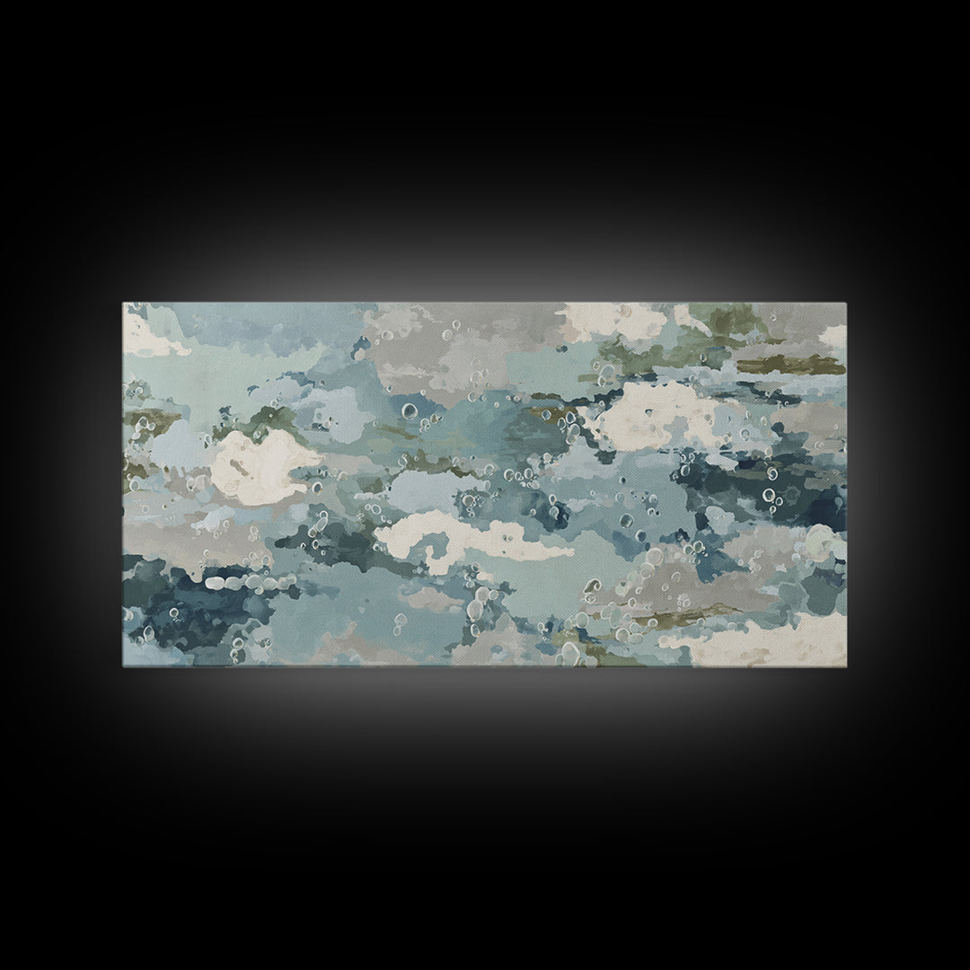 Soft Cloud and Rain Composition Framed Canvas Print, Bathroom Art, Unique Wall Art, Bathroom Decor, Spa, Gallery Decor, BAT-2x1-87