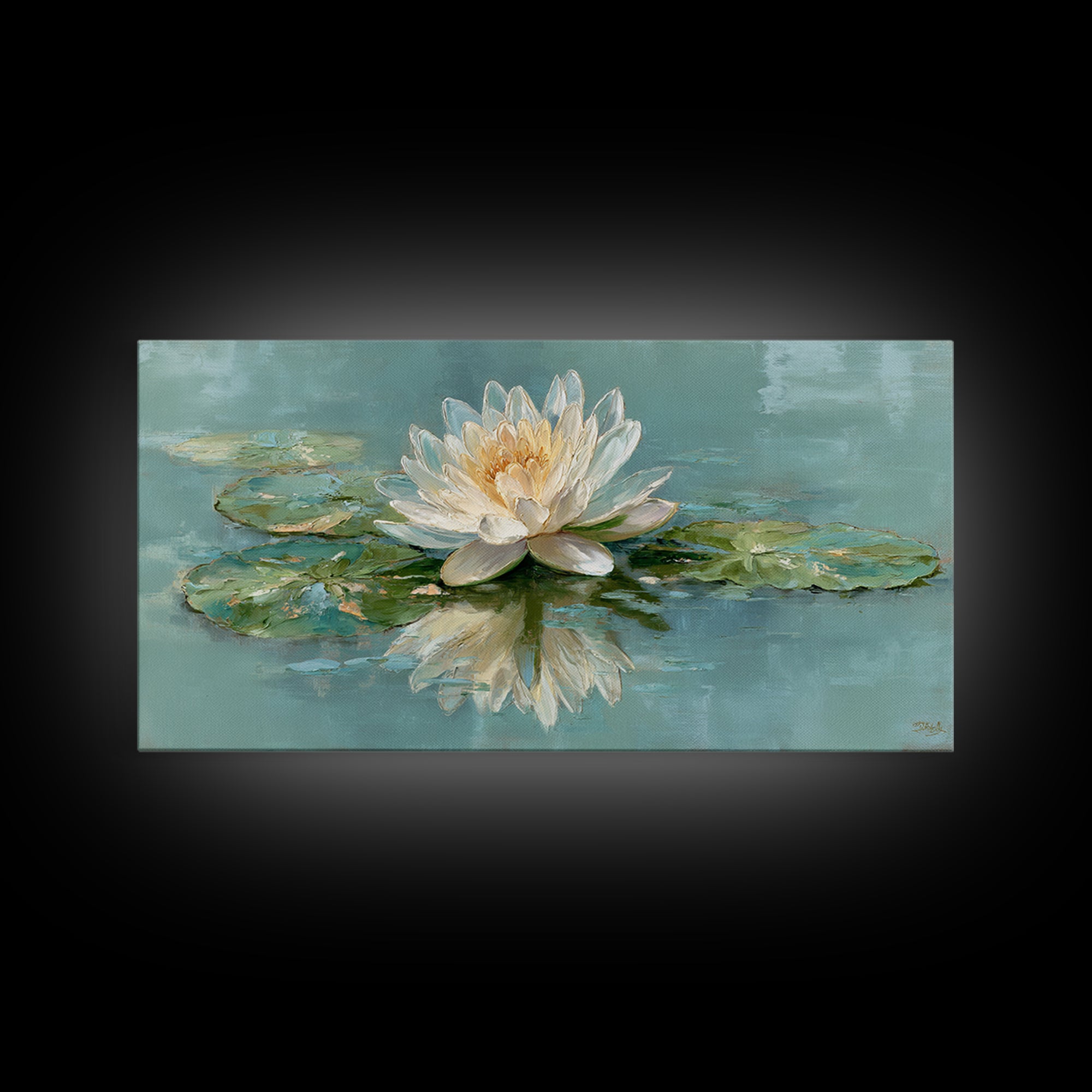 Lotus Flower Floating on Calm Water Framed Canvas Print, Bathroom Art, Framed Wall Art, Bathroom Decor, Watercolor Art, Spa, BAT-2x1-88