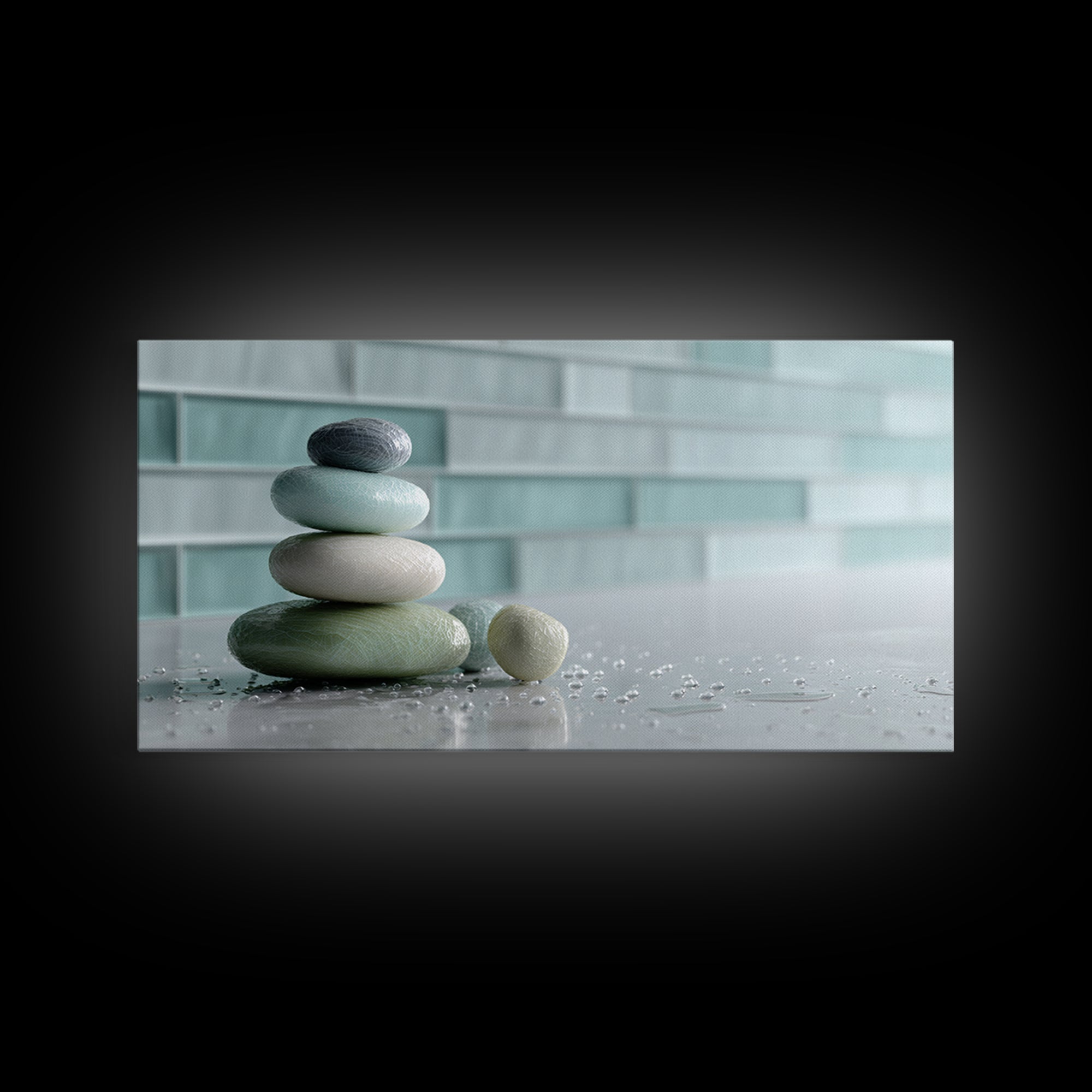 Monochrome Pebble Stack Framed Canvas Print, Bathroom Art, Statement Artwork, Bathroom Decor, Fine Art, Spa, Digital Art, BAT-2x1-9