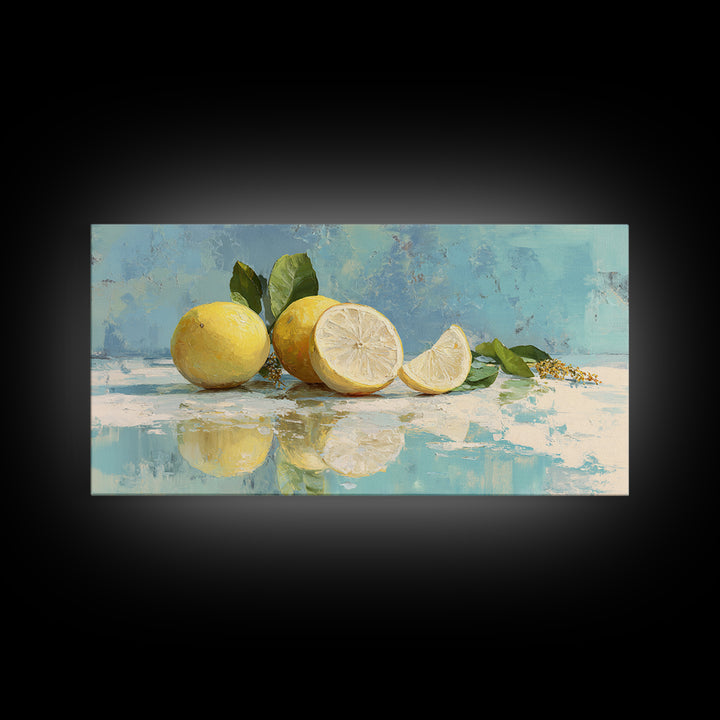 Lemon and Botanical Still Life Canvas Print, Bathroom Art, Bathroom Decor, Watercolor Art, Spa, Framed Wall Art, BAT-2x1-98