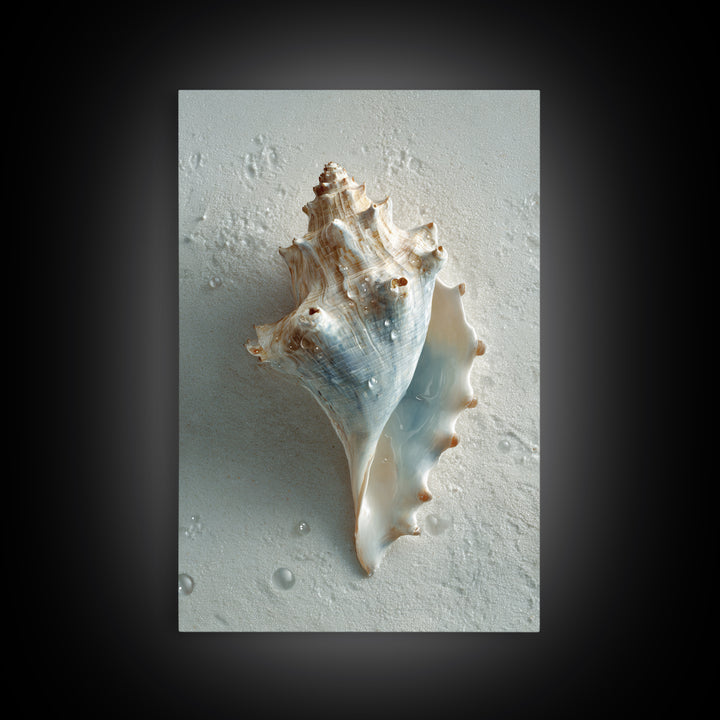 Minimal Seashell Still Life on Pale Sand Canvas Print, Bathroom Art, Modern Wall Art, Bathroom Decor, Abstract Art, Spa, BAT-2x3-11