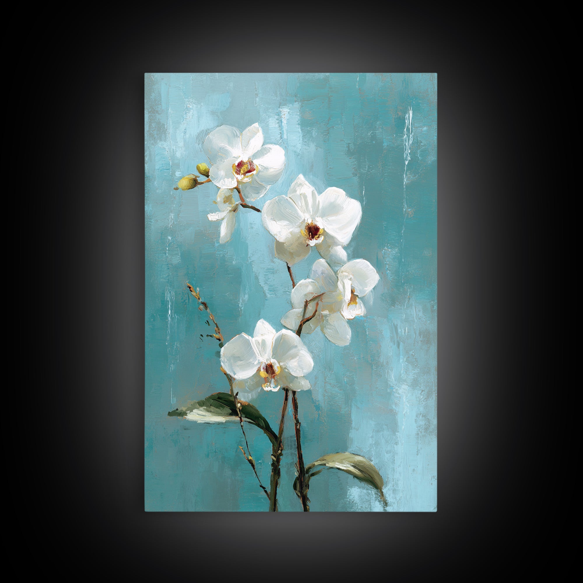 White Orchid on Warm Stone Background Framed Canvas Print, Bathroom Art, Fine Art Print, Bathroom Decor, Oil Painting, Spa, BAT-2x3-12