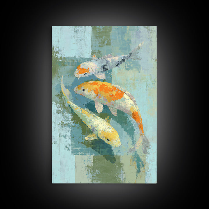 Minimal Koi Fish Swimming Through Clear Water Canvas Print, Bathroom Art, Canvas Wall Art, Bathroom Decor, Fine Art, Spa, BAT-2x3-16