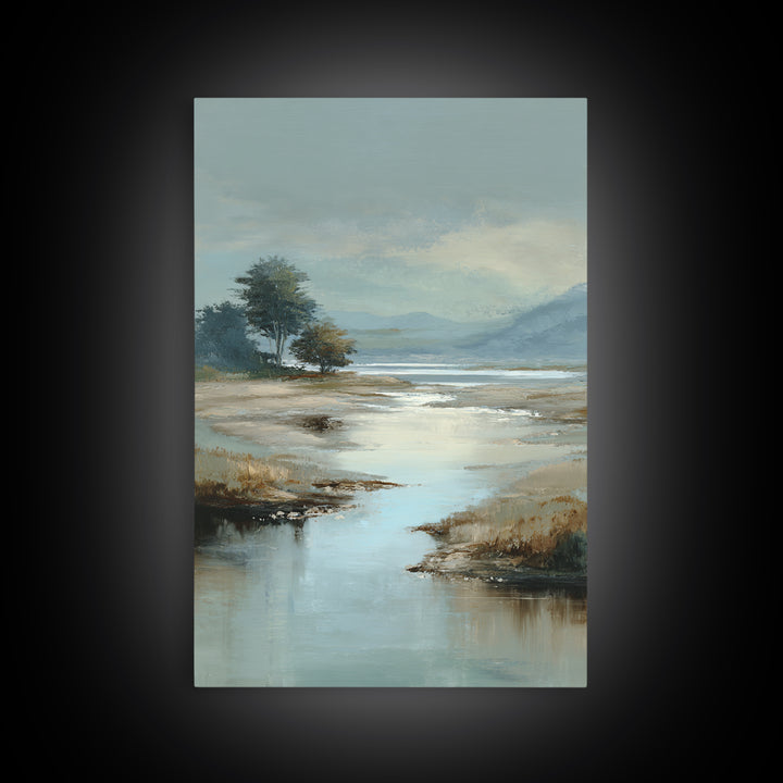 Misty Lake Scene Framed Canvas Print, Bathroom Art, Textured Painting, Bathroom Decor, Fine Art, Spa, Bathroom Wall Art, BAT-2x3-17