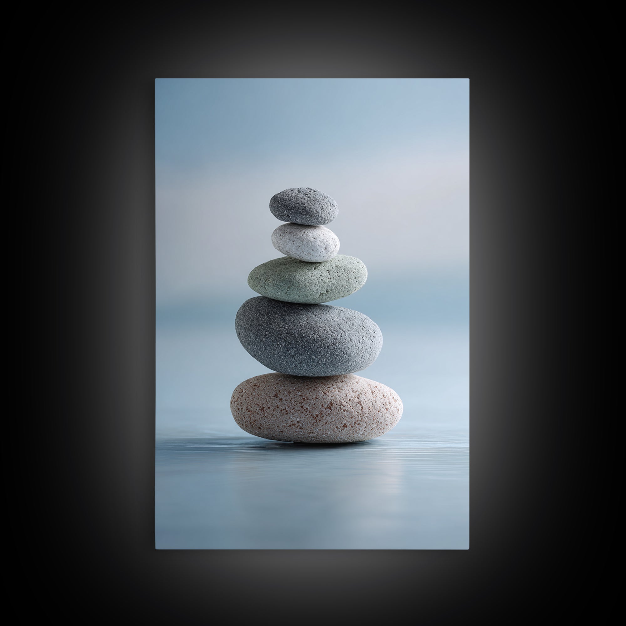 Monochrome Pebble Stack Framed Canvas Print, Bathroom Art, Boho Decor, Bathroom Decor, Oil Painting, Spa, Printable, BAT-2x3-21