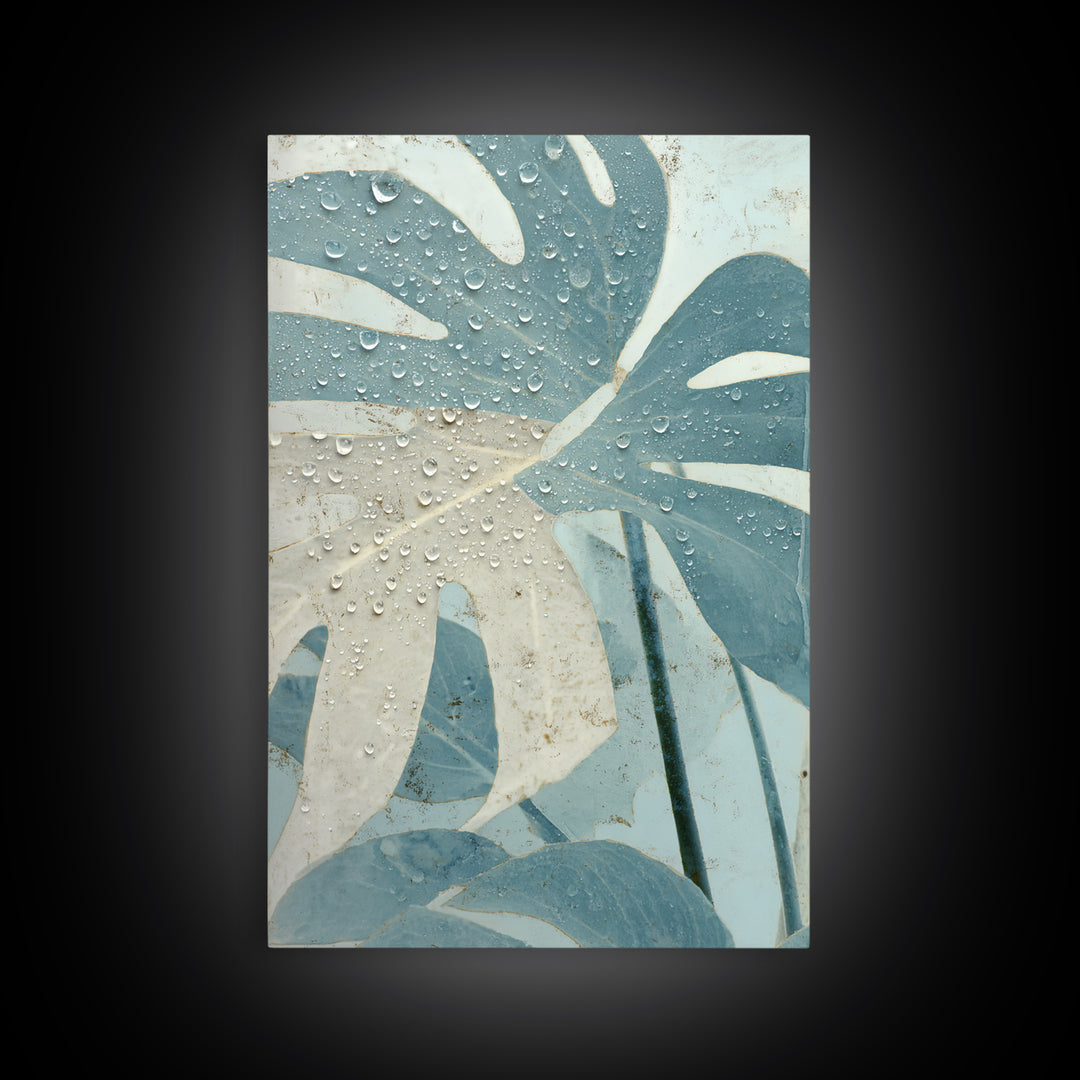 Tropical Leaf Silhouette Framed Canvas Print, Bathroom Art, Statement Artwork, Bathroom Decor, Fine Art, Spa, Digital Art, BAT-2x3-22