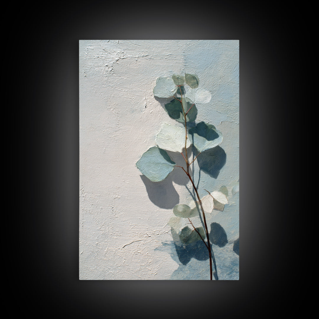 Sunlit Window Plant Shadow on Plaster Framed Canvas Print, Bathroom Art, Gallery Decor, Bathroom Decor, Abstract Art, Spa, BAT-2x3-26