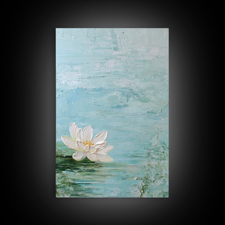 Lotus Flower Floating on Calm Water Framed Canvas Print, Bathroom Art, Printable Wall Art, Bathroom Decor, Oil Painting, Spa, BAT-2x3-28