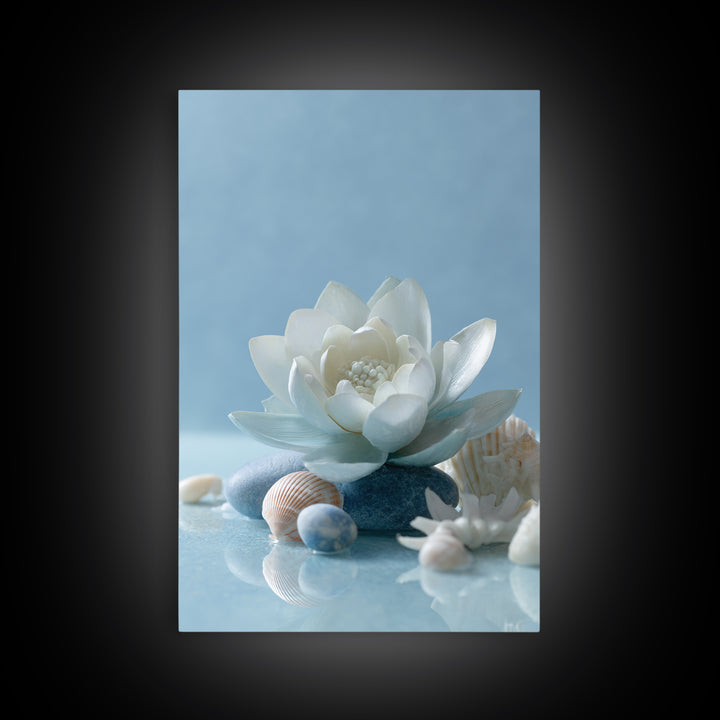 Lotus Flower Floating on Calm Water Framed Canvas Print, Bathroom Art, Funny Bathroom Art, Bathroom Decor, Watercolor Art, Spa, BAT-2x3-4
