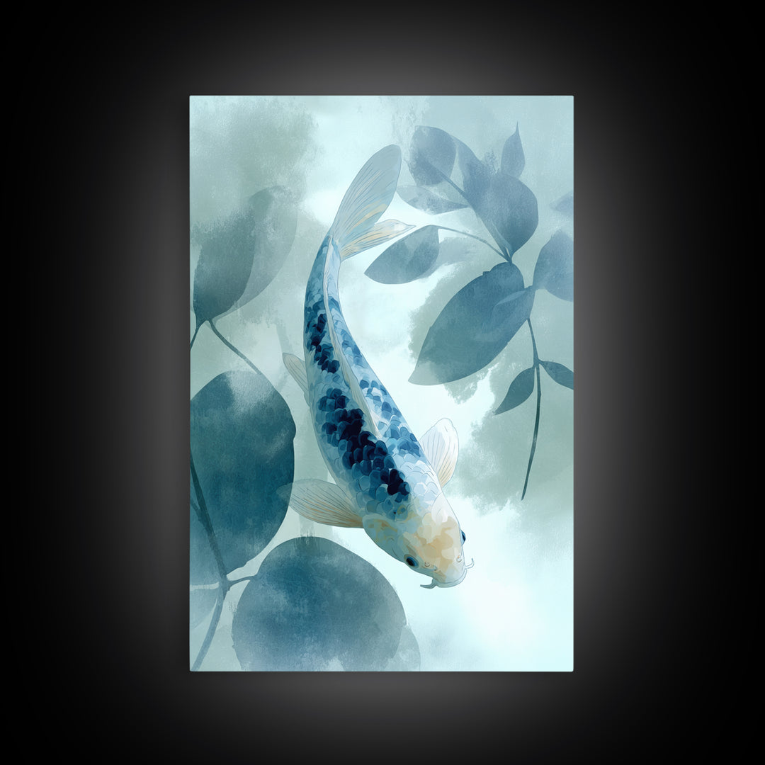Minimal Koi Fish Swimming Through Clear Water Canvas Print, Bathroom Art, Minimalist Wall Art, Bathroom Decor, Fine Art, Spa, BAT-2x3-40