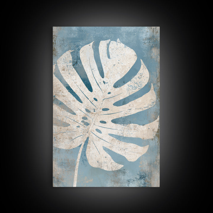 Tropical Leaf Silhouette Framed Canvas Print, Bathroom Art, Statement Artwork, Bathroom Decor, Fine Art, Spa, Digital Art, BAT-2x3-46