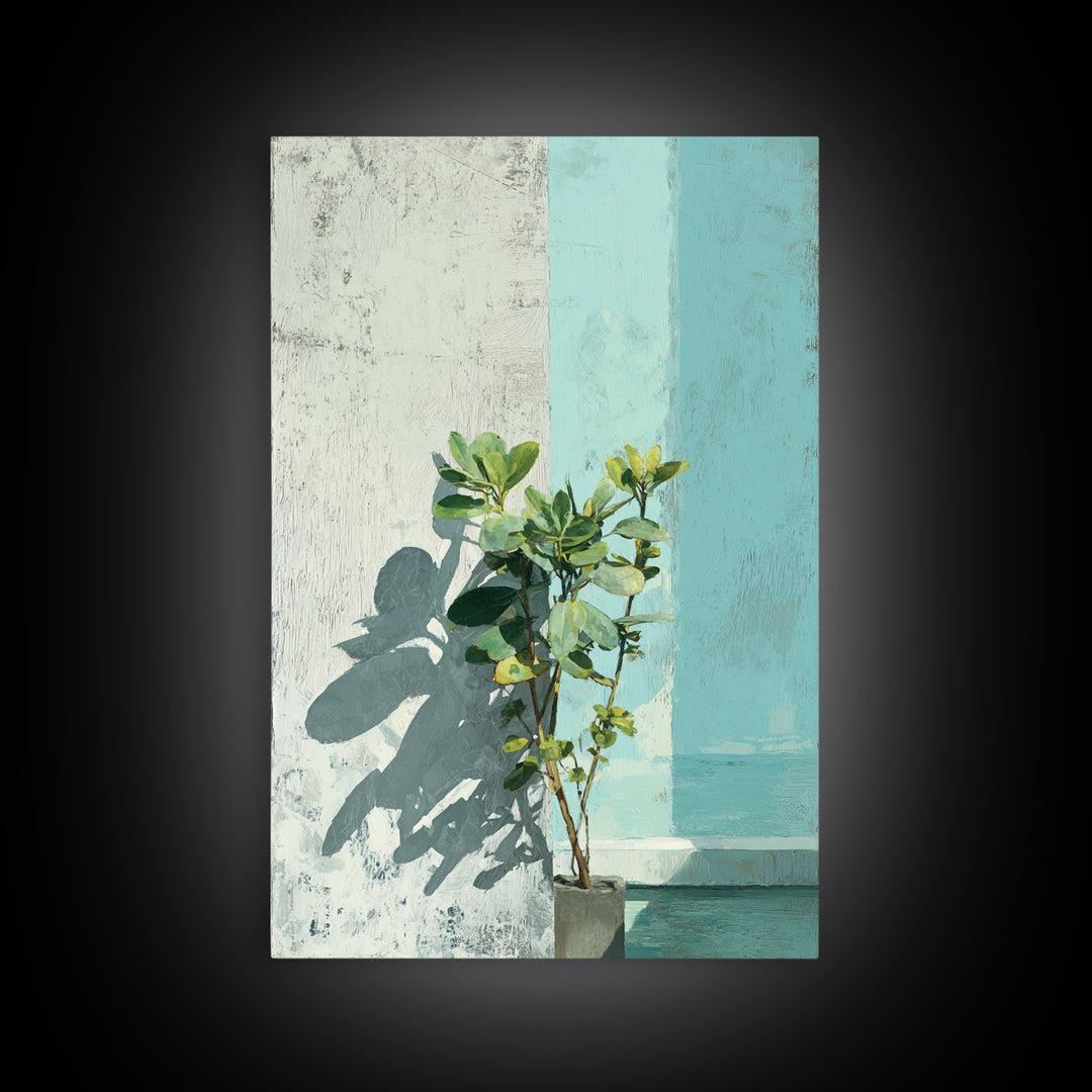 Sunlit Window Plant Shadow on Plaster Canvas Print, Bathroom Art, Boho Decor, Bathroom Decor, Fine Art, Spa, Printable, BAT-2x3-50