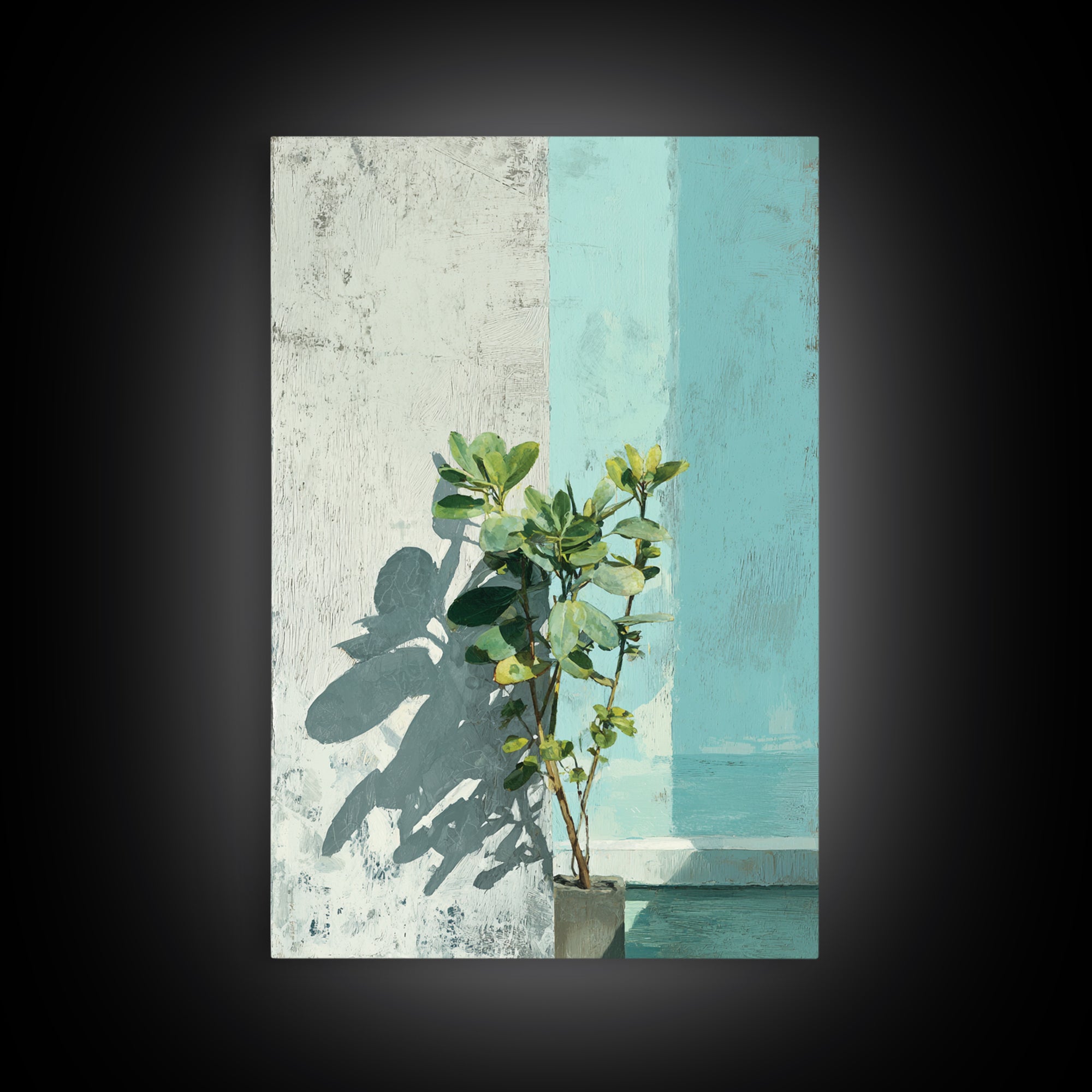 Sunlit Window Plant Shadow on Plaster Canvas Print, Bathroom Art, Boho Decor, Bathroom Decor, Fine Art, Spa, Printable, BAT-2x3-50