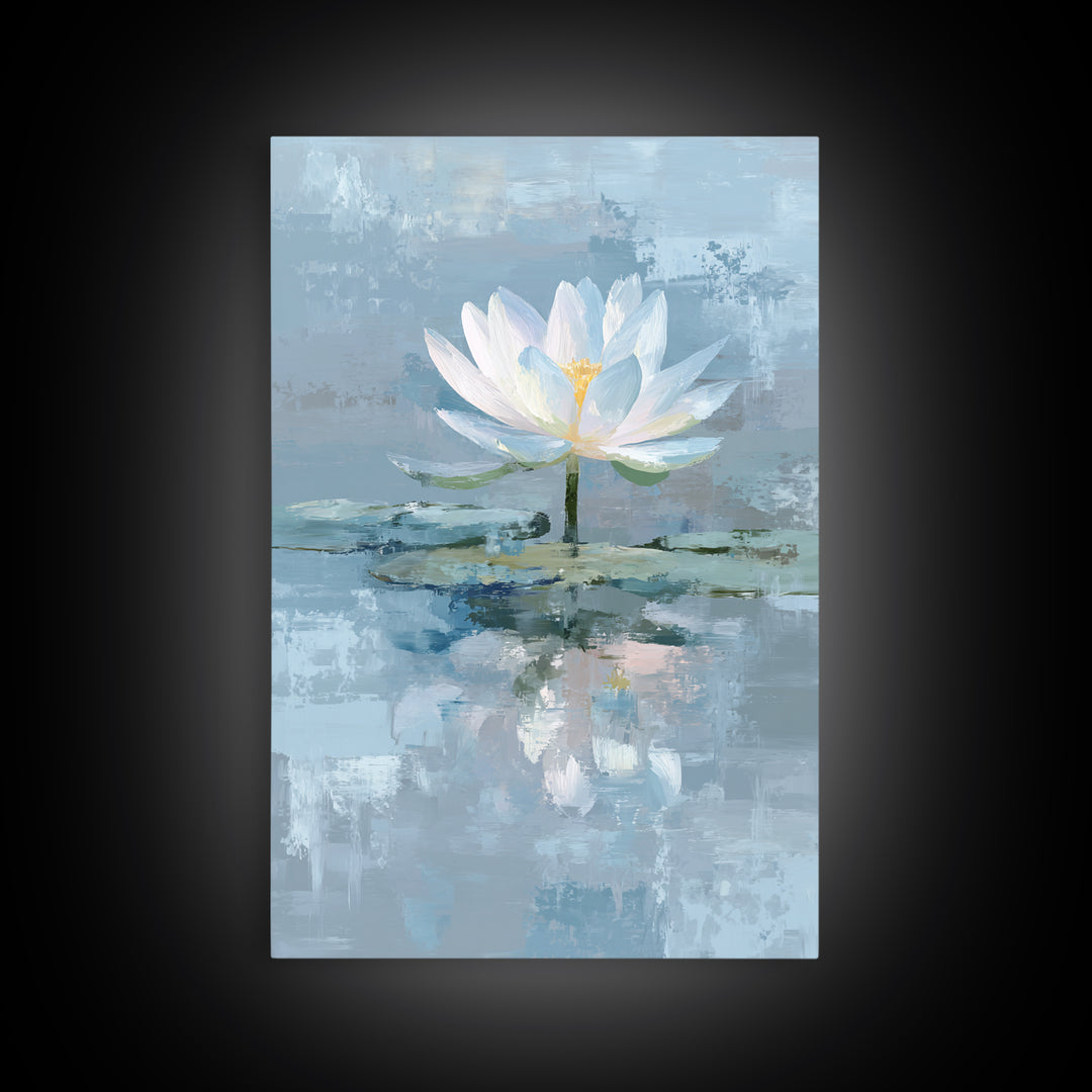 Lotus Flower Floating on Calm Water Framed Canvas Print, Bathroom Art, Halloween Art, Bathroom Decor, Fine Art, Spa, BAT-2x3-52
