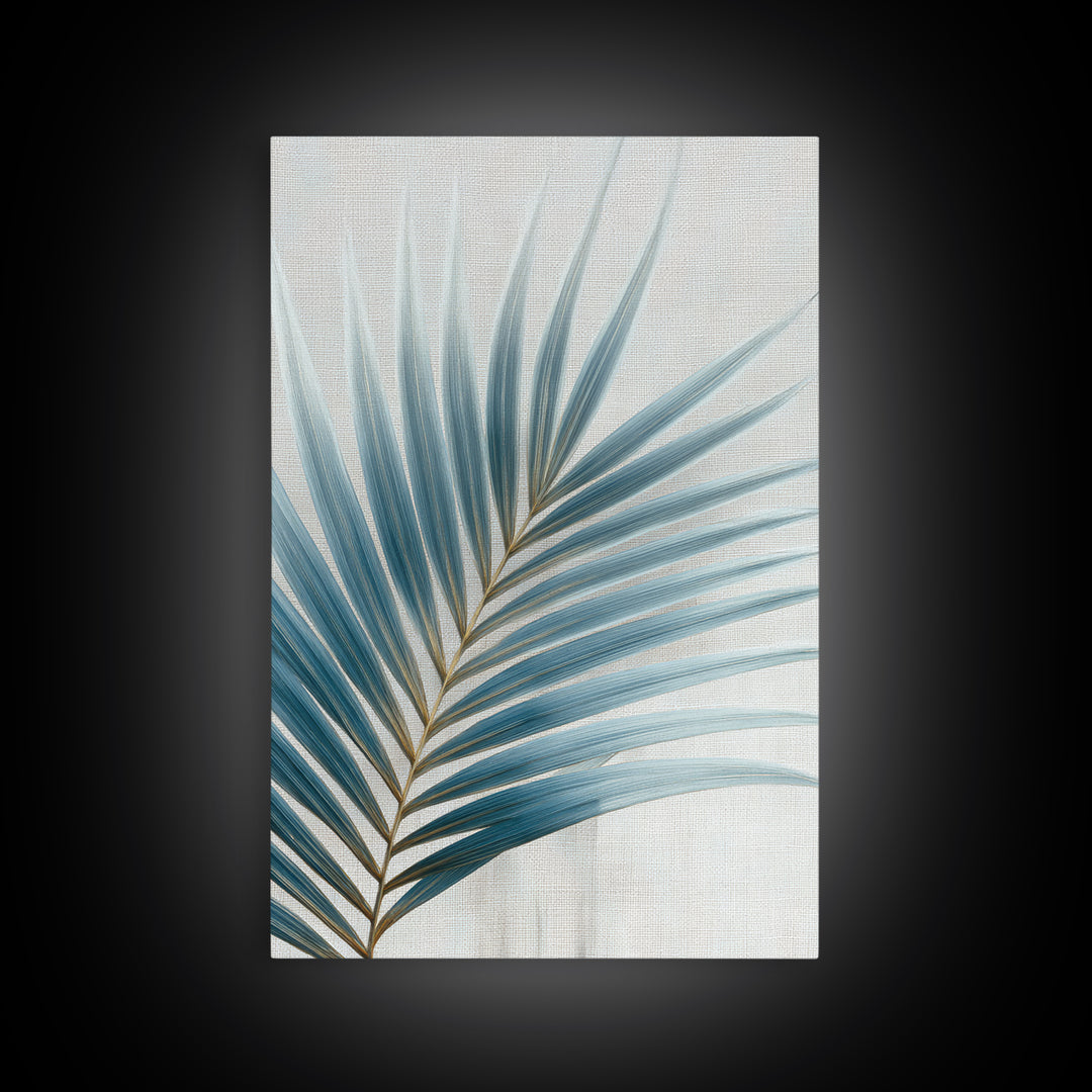 Simple Palm Frond on Off White Linen Framed Canvas Print, Bathroom Art, Bathroom Print, Bathroom Decor, Fine Art, Spa, BAT-2x3-55